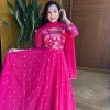Glamorous Pink Color Fox Georgette Embroidery Lace Work Gown