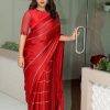 Good-Looking Red Color Vichitra Fabric And Sequence Work Saree