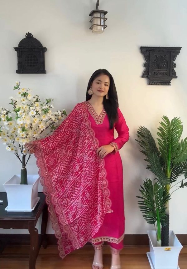 Gorgeous Pink Color Rayon Embroidery Work Salwar Suit