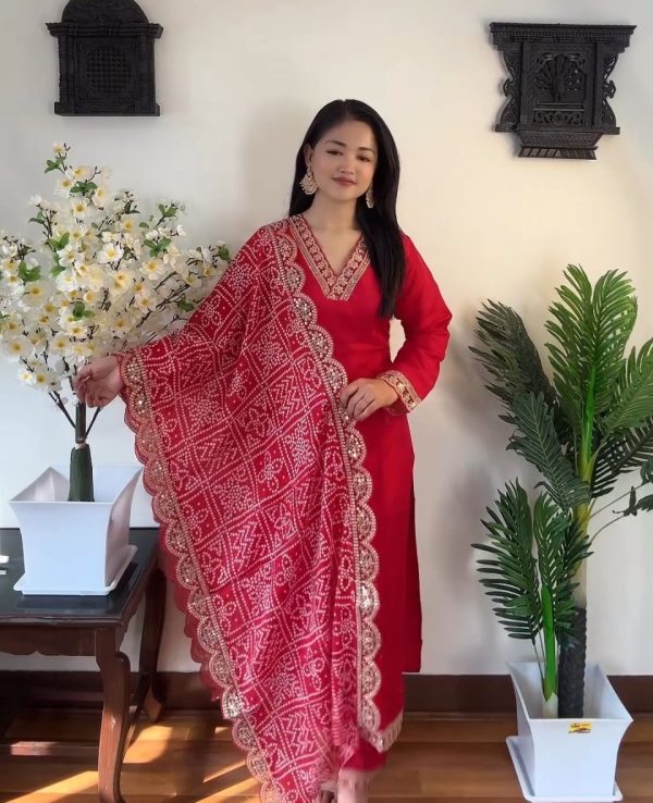 Gorgeous Red Color Rayon Embroidery Work Salwar Suit