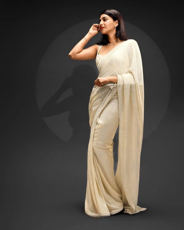 Gorgeous White Color Georgette Sequins Embroidery Work Saree