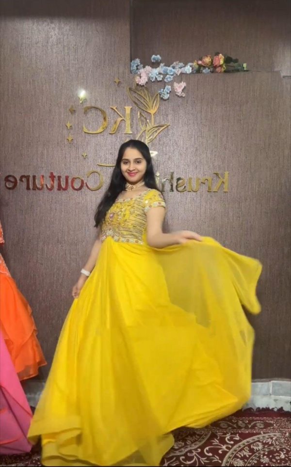 Gorgeous Yellow Color Fox Georgette Embroidery Thread Gown