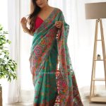 Gracefull Blue Color Kashmiri Running Thread Zari Work Saree