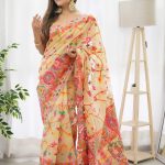 Graceful Cream Color Kashmiri Running Thread Zari Work Saree