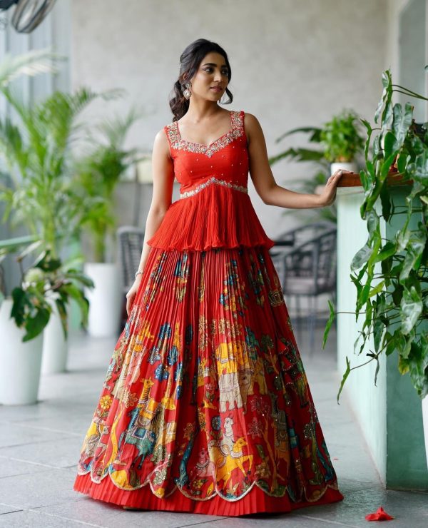 Graceful Red Color Chinon Embroidery Thread Lehenga Choli