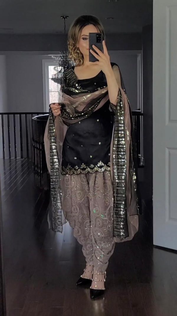 Grand Black Color Georgette Embroidery Sequence Salwar Suit