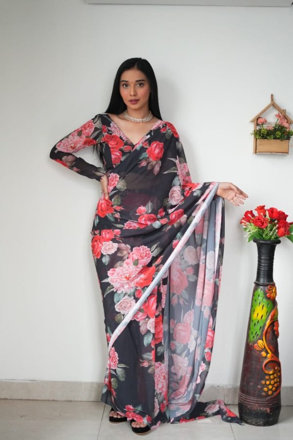 Grand Black Color Pure Soft Georgette Silk Design All Over Saree