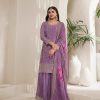 Grand Purple Viscose Chinon Embroidered Sequence Salwar Suit