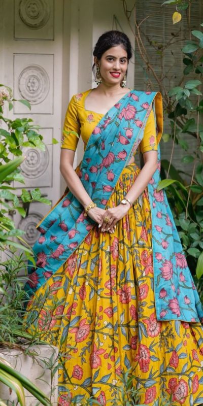 Grand Yellow Color Chant Crepe Kalamkari Printed Lehenga Choli