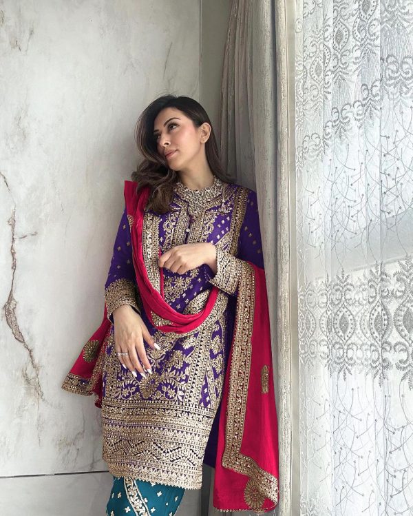 Hansika Motwani Violet Color Georgette Embroidery Salwar Suit 2