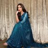 Majestic Blue Color Georgette Embroidery Sequence Piping Saree