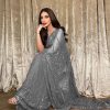 Majestic Grey Color Georgette Embroidery Sequence Piping Saree