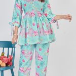 Mesmerizing Blue Color Soft Poly Linen Print Work Kurti