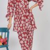 Mesmerizing Maroon Color Soft Poly Linen Print Work Kurti