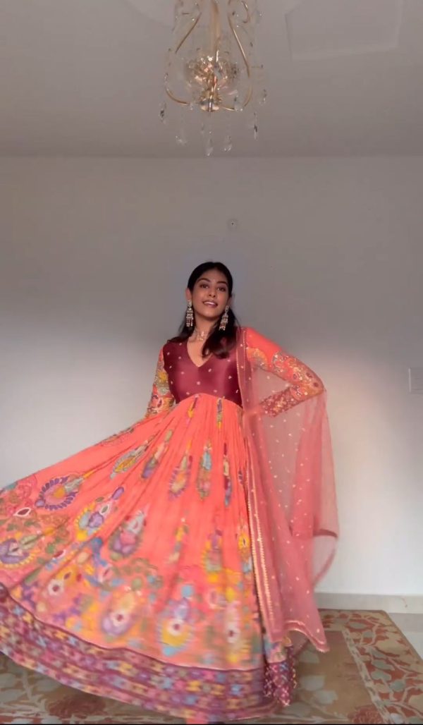 Mesmerizing Pink Color Chant Crepe Kalamkari Printed Gown