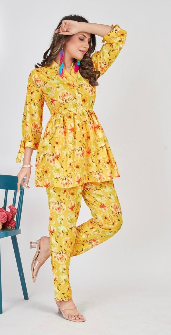 Mesmerizing Yellow Color Soft Poly Linen Print Work Kurti