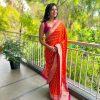 Mystical Orange Color Soft Silk Golden Zari Design Work Saree