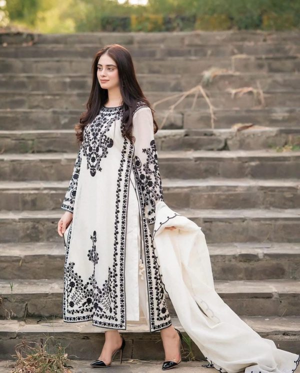 Mystical White Color Georgette Embroidery Sequins Sharara Suit