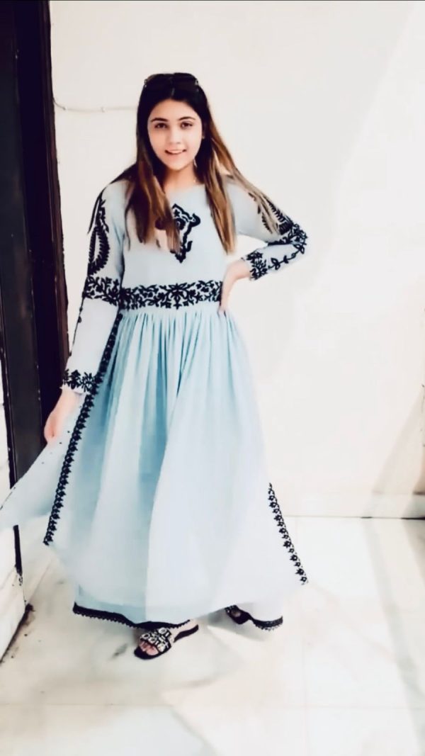 Nice Blue Color Georgette Embroidered Both Side Cut Salwar Suit
