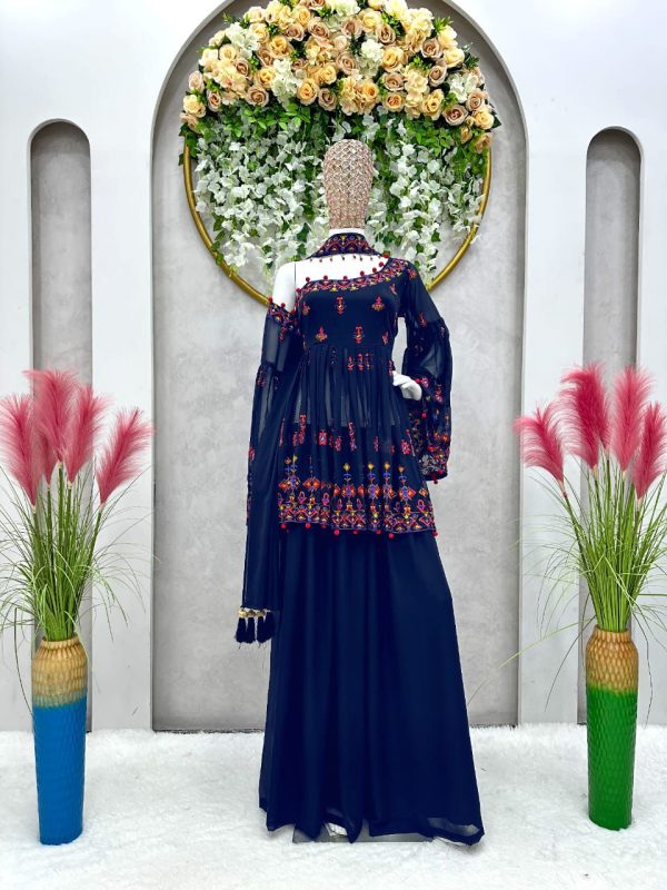 Nice Blue Color Georgette Thread Sequence Work Salwar Suit