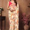 Nice Cream Color Pure Soft Georgette Silk Design All Over Saree