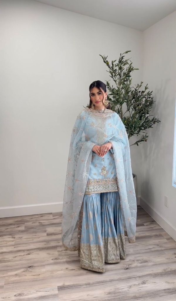 Nice Light Blue Georgette Embroidery Sequence Salwar Suit