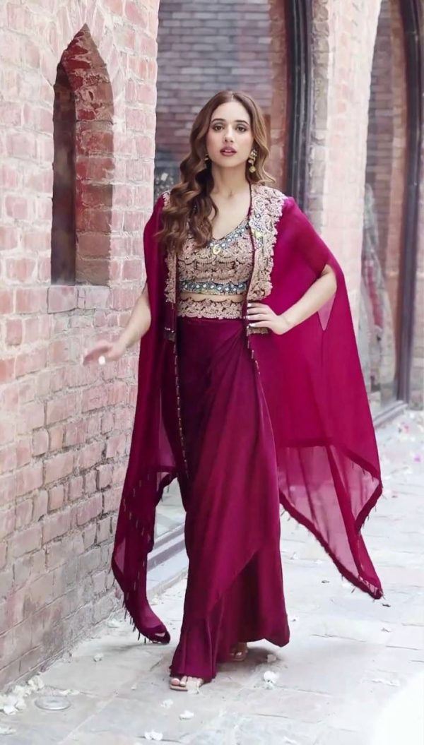 Nice Purple Color Georgette Embroidery Lehenga Choli With Koti