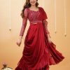 Nice Red Georgette Ruffle Blouse Embroidery Lehenga Saree