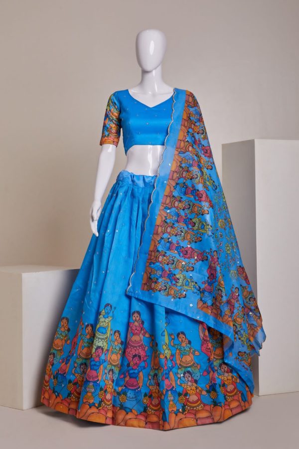Nice Sky Blue Color Silk Embroidery Sequins Amazing Print Lehenga Choli 1