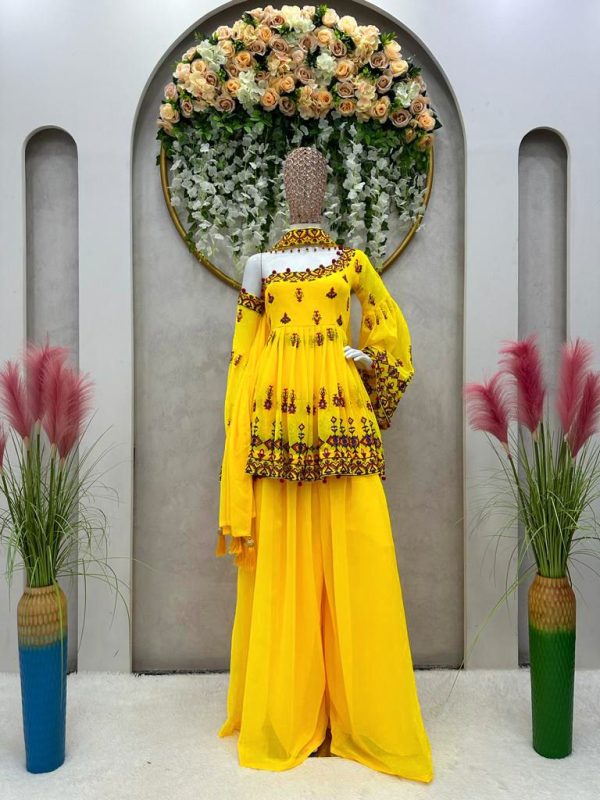Nice Yellow Color Georgette Thread Sequence Work Salwar Suit