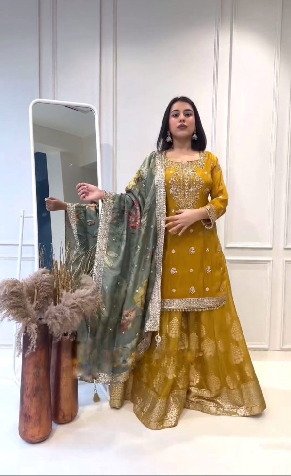 Nice Yellow Color Pure Heavy Chinnon Silk Embroidery Salwar Suit