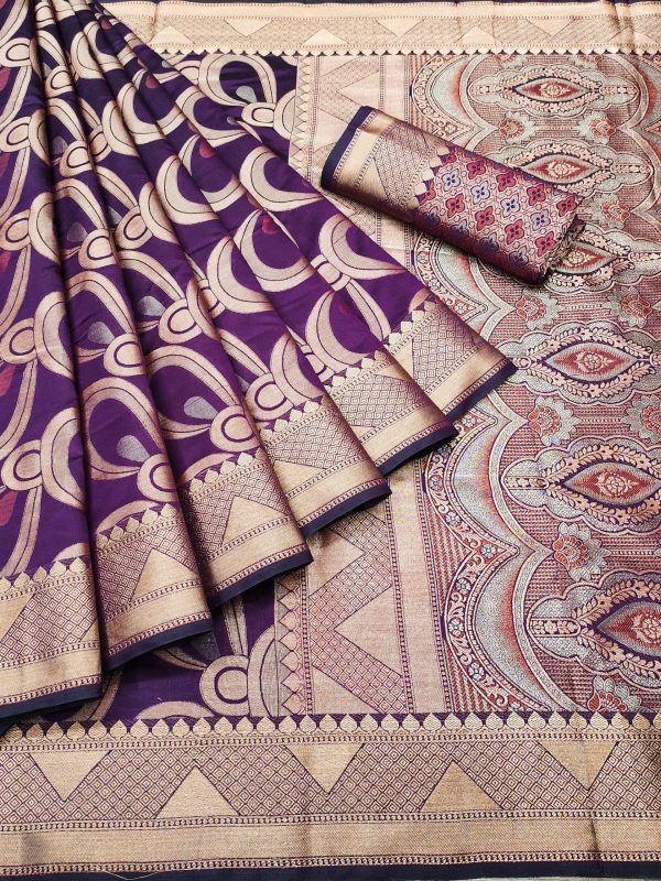Peaceful Purple Color Soft Lichi Silk Beautiful Cooper Zari Saree scaled 2