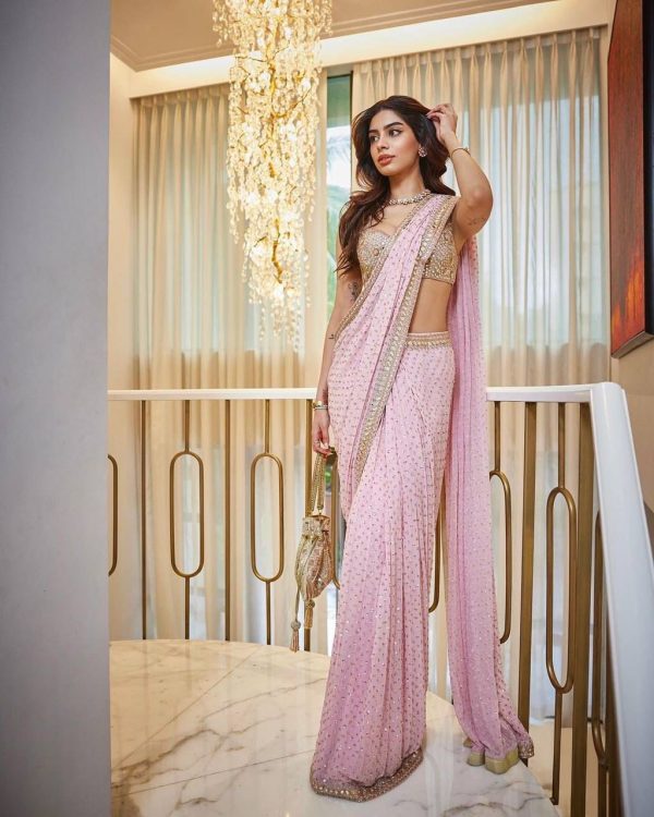 Perfect Baby Pink Color Georgette Sequins Embroidery Saree