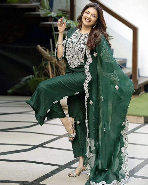Perfect Green Color Maslin Thread Sequence Work Salwar Suit