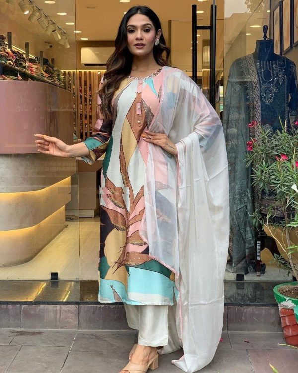 Perfect Malty Color Muslin Embroidery Chain Works Salwar Suit