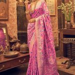 Perfect Pink Color Kashmiri Running Thread Zari Work Saree