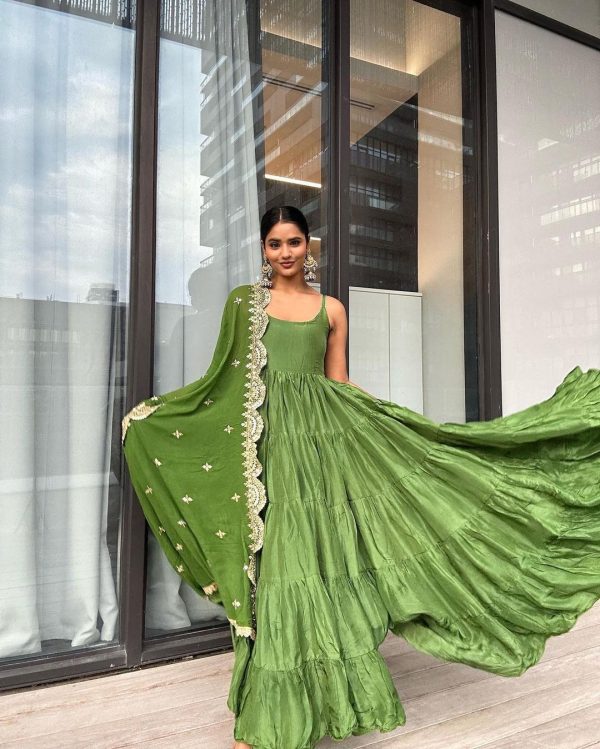 Pretty Green Color Chinon Embroidery Sequence Anarkali Suit