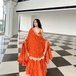 Pretty Orange Color Chinon Embroidery Sequence Anarkali Suit