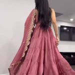 Pretty Peach Color Chinon Embroidery Sequence Anarkali Suit