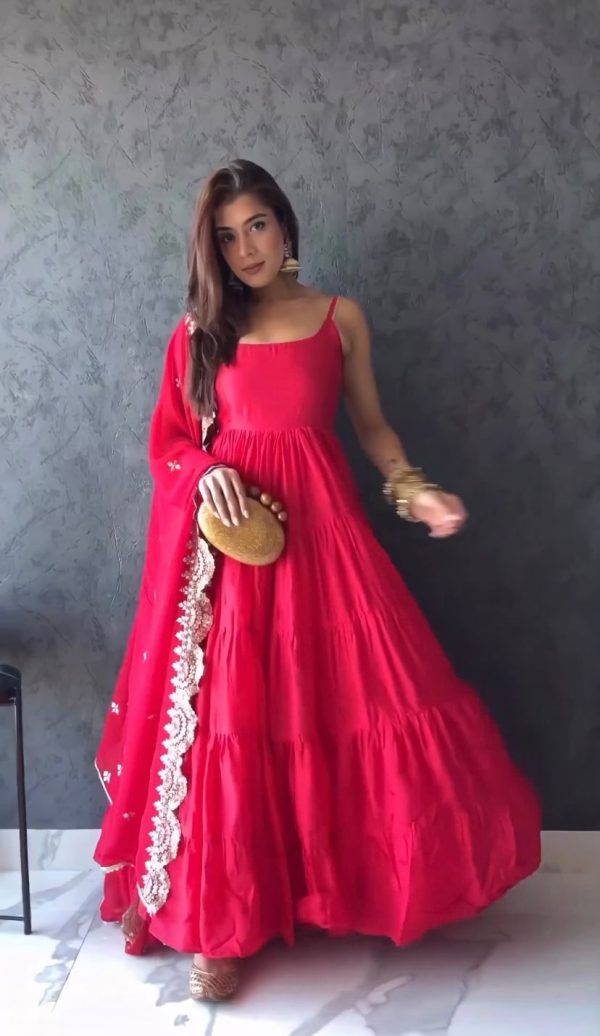 Pretty Pink Color Chinon Embroidery Sequence Anarkali Suit