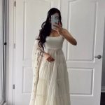 Pretty White Color Chinon Silk Embroidery Sequence Anarkali Suit