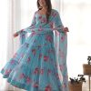 Sightly Blue Color Soft Faux Georgette Floral Printed Anarkali Suit