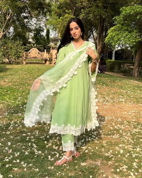 Special Green Color Chine Stitched Less Work Salwar Suit