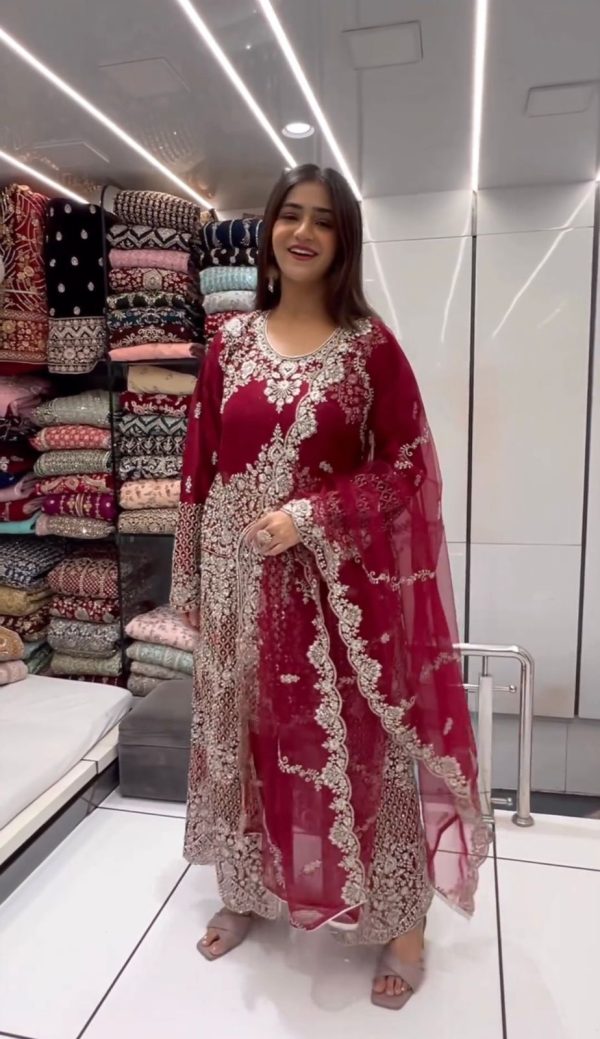Special Red Color Faux Georgette Thread Sequence Work Salwar Suit