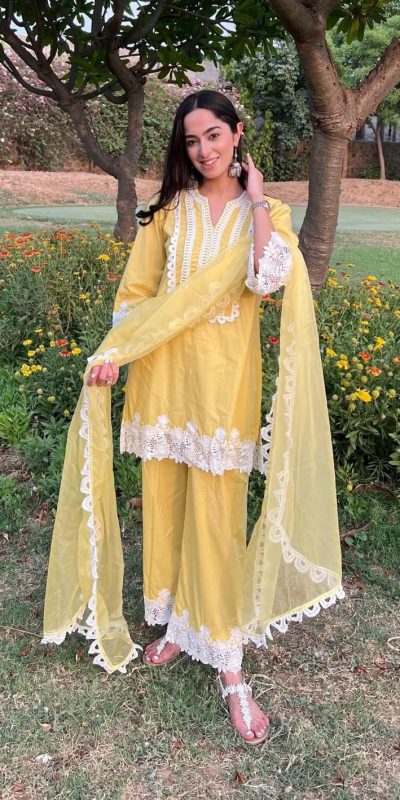 Special Yellow Color Chine Stitched Less Work Salwar Suit