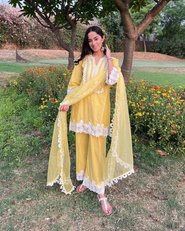 Special Yellow Color Chine Stitched Less Work Salwar Suit