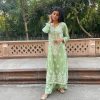 Splendorous Green Color Rayon Chine Stitched Work Salwar Suit
