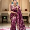 Splendorous Wine Color Soft Lichi Silk Jacquard  All Over Saree