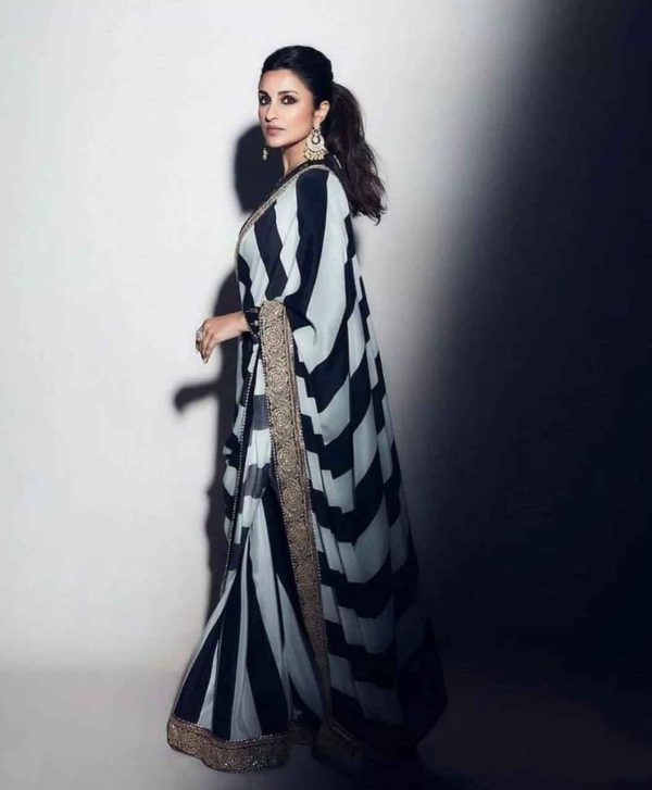 Sublime Black Color Georgette Silk Zari & Thread Work Saree