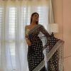 Sublime Black Color Organza Embroidery Thread Work Saree